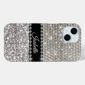 Silver Sparkle Glam Bling Personalized Metal Case-Mate iPhone Case (Achterkant (horizontaal))