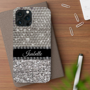 Silver Sparkle Glam Bling Personalized Metal Samsung Galaxy S6 Hoesje