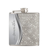 Silver Sparkle Glam Bling Personalized Metal Heupfles (Voorkant)