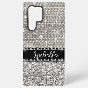 Silver Sparkle Glam Bling Personalized Metal Samsung Galaxy Hoesje