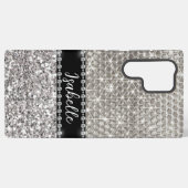 Silver Sparkle Glam Bling Personalized Metal Samsung Galaxy Hoesje (Achterkant horizontaal)
