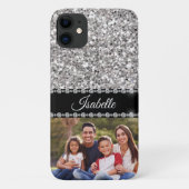Silver Sparkle Glam Glitter Photo Monogram Case-Mate iPhone Case (Achterkant)