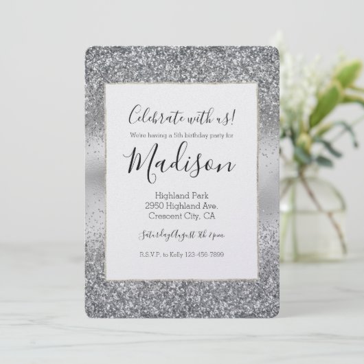 Silver Sparkle Glam Kaart (Staand voorkant)