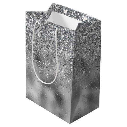 Silver Sparkle Glam Medium Cadeauzakje (Achterkant Gekanteld)