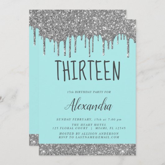 Silver Sparkle Glitter 13e dertien verjaardag Kaart (Voorkant / Achterkant)