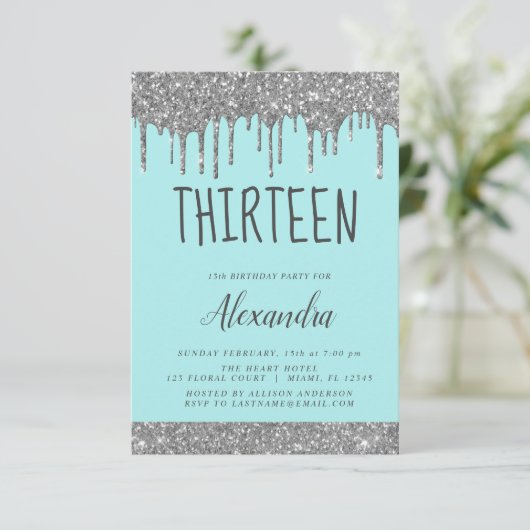 Silver Sparkle Glitter 13e dertien verjaardag Kaart (Staand voorkant)