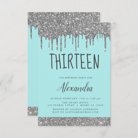 Silver Sparkle Glitter 13e dertien verjaardag Kaart (Voorkant / Achterkant)