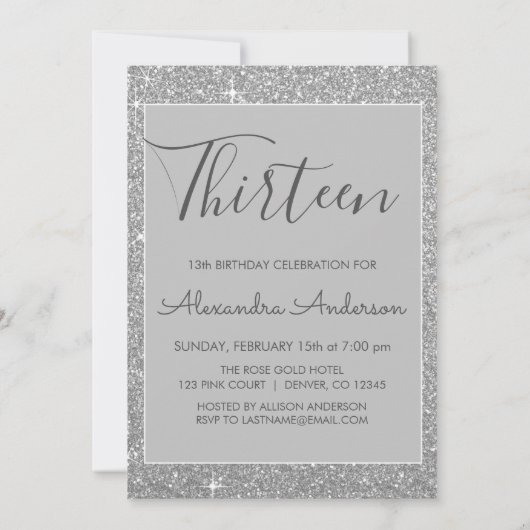 Silver Sparkle Glitter 13e dertien verjaardag Kaart (Achterkant)