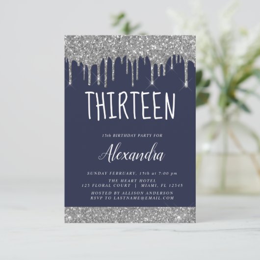 Silver Sparkle Glitter 13e dertien verjaardag Kaart (Staand voorkant)