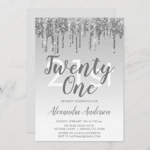 Silver Sparkle Glitter 21st Birthday Party Kaart