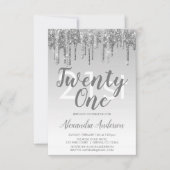 Silver Sparkle Glitter 21st Birthday Party Kaart (Voorkant)