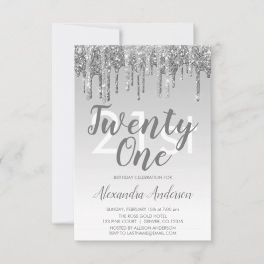 Silver Sparkle Glitter 21st Birthday Party Kaart (Voorkant)