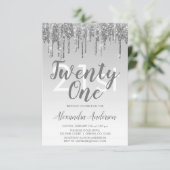 Silver Sparkle Glitter 21st Birthday Party Kaart (Staand voorkant)