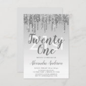 Silver Sparkle Glitter 21st Birthday Party Kaart (Voorkant / Achterkant)