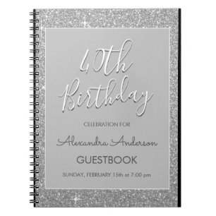 Silver Sparkle Glitter 40e verjaardag gastenboek Notitieboek