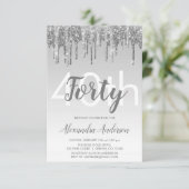 Silver Sparkle Glitter 40th Birthday Party Kaart (Staand voorkant)