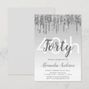 Silver Sparkle Glitter 40th Birthday Party Kaart