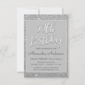 Silver Sparkle Glitter 50th Birthday Party Kaart (Achterkant)