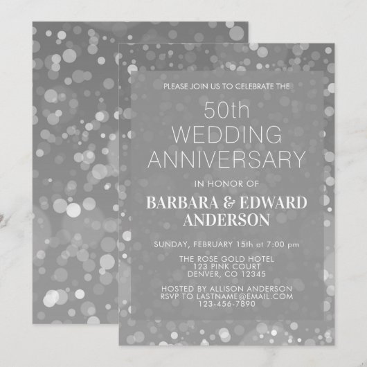 Silver Sparkle Glitter 50th Wedding Jubileum Kaart (Voorkant / Achterkant)