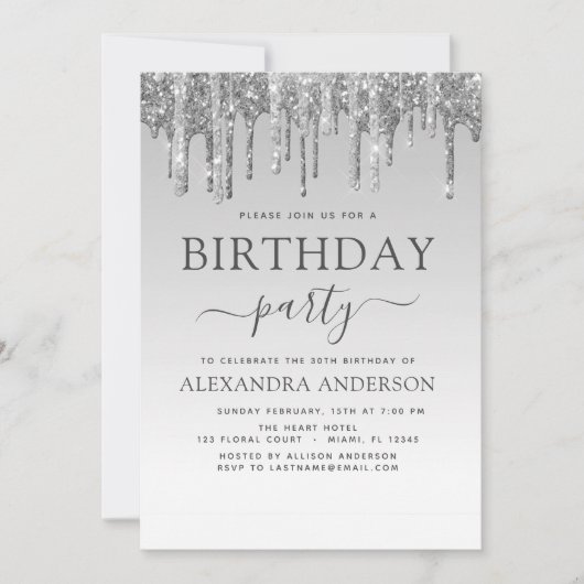 Silver Sparkle Glitter Any Age Verjaardag Kaart (Voorkant)