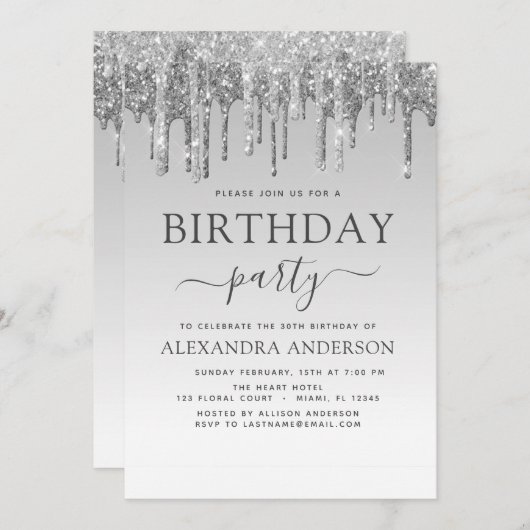 Silver Sparkle Glitter Any Age Verjaardag Kaart (Voorkant / Achterkant)