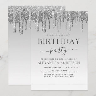 Silver Sparkle Glitter Any Age Verjaardag Kaart