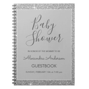 Silver Sparkle Glitter Baby shower gastenboek Notitieboek