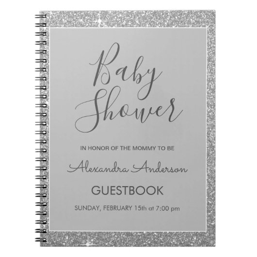 Silver Sparkle Glitter Baby shower gastenboek Notitieboek (Voorkant)