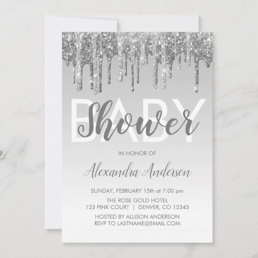 Silver Sparkle Glitter Baby shower Kaart (Voorkant)