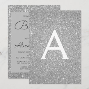 Silver Sparkle Glitter Baptisme Invitation Kaart