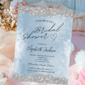 Silver Sparkle Glitter Blue Bridal Shower  Kaart