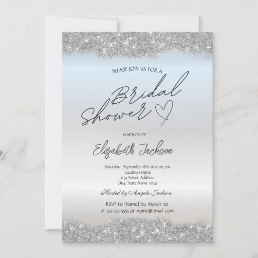 Silver Sparkle Glitter Bridal Shower  Kaart (Voorkant)