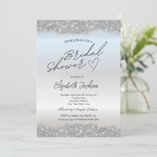 Silver Sparkle Glitter Bridal Shower  Kaart (Staand voorkant)