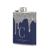 Silver Sparkle Glitter Drift Navy Blue Monogram Heupfles (Links)