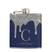 Silver Sparkle Glitter Drift Navy Blue Monogram Heupfles (Voorkant)
