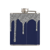 Silver Sparkle Glitter Drift Navy Blue Monogram Heupfles (Achterkant)