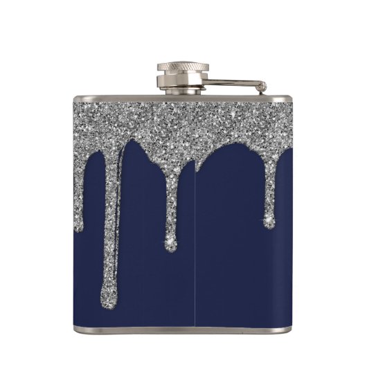 Silver Sparkle Glitter Drift Navy Blue Monogram Heupfles (Achterkant)
