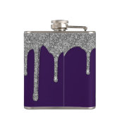 Silver Sparkle Glitter Drijft op Paars monogram Heupfles (Achterkant)