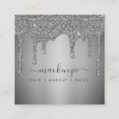 Silver Sparkle Glitter Drips Luxe Vierkante Visitekaartje (Voorkant)