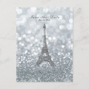 Silver Sparkle Glitter Eiffel Tower sparen de Datu Aankondigingskaart