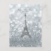 Silver Sparkle Glitter Eiffel Tower sparen de Datu Aankondigingskaart (Voorkant)
