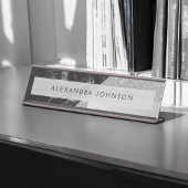 Silver Sparkle Glitter Folie en zwart marmer Bureau Naambordje