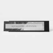 Silver Sparkle Glitter Folie en zwart marmer Bureau Naambordje (Voorkant)