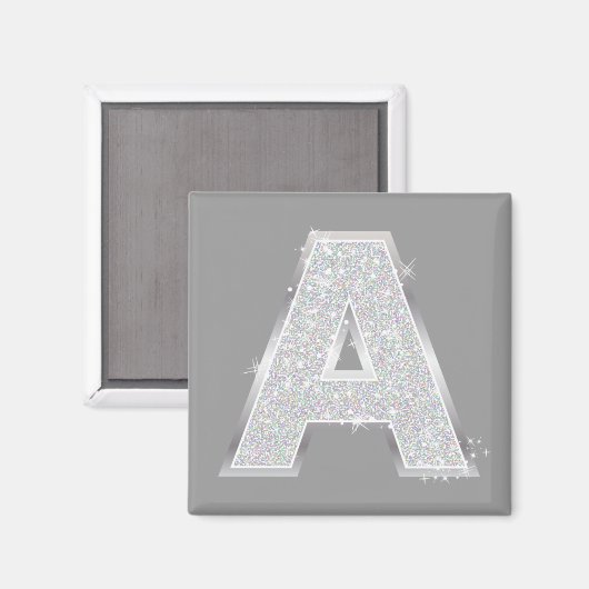 Silver Sparkle Glitter Letter A Monogram Magneet (Voorkant / Achterkant)