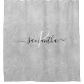 Silver Sparkle Glitter Marble Monogram Naam Douchegordijn (Voorkant)