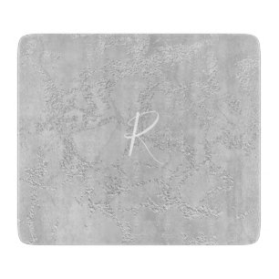 Silver Sparkle Glitter Marble Monogram Snijplank