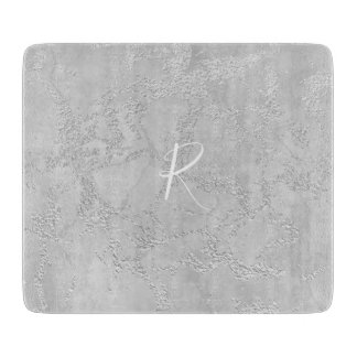 Silver Sparkle Glitter Marble Monogram Snijplank