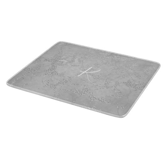 Silver Sparkle Glitter Marble Monogram Snijplank (Hoek)