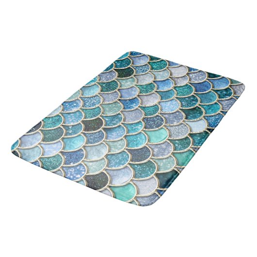 Silver Sparkle Glitter Mermaid Scales Badmat (Gekanteld)