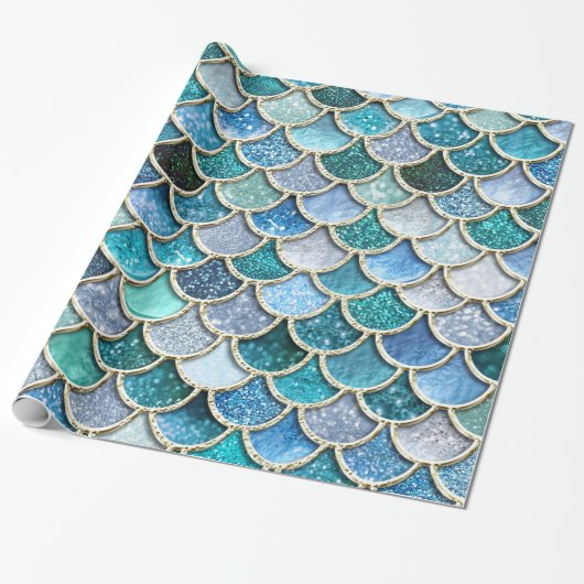 Silver Sparkle Glitter Mermaid Scales Cadeaupapier (Uitgerold)